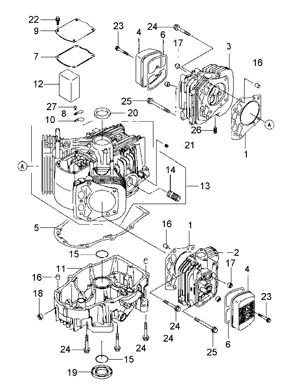 Fh601v-Bs27 Cylinder And Crankcase Diagram and Parts List for M48-KW 53AI8CTV750-23HP Cub Cadet Lawn Tractor